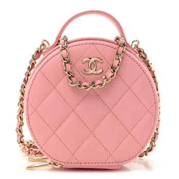 CHANEL Caviar Quilted Round Handle With Care Vanity With Chain Pink
