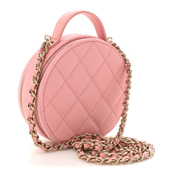 CHANEL Caviar Quilted Round Handle With Care Vanity With Chain Pink