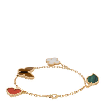 VAN CLEEF & ARPELS 18K Yellow Gold Mother of Pearl Malachite Carnelian Tiger Eye 4 Motifs Lucky Alhambra Bracelet