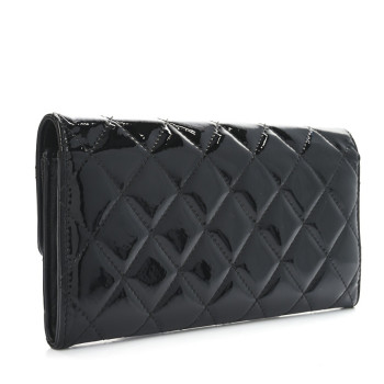 CHANEL Patent Quilted Large Brilliant Flap Wallet Black