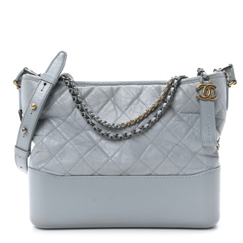 CHANEL Aged Calfskin Quilted Medium Gabrielle Hobo Light Blue