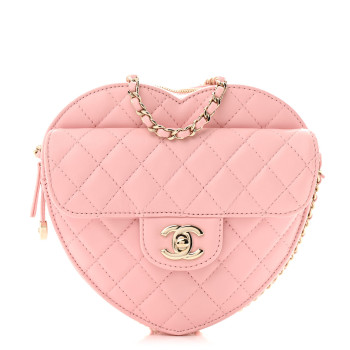 CHANEL Lambskin Quilted CC Large In Love Heart With Chain Light Pink