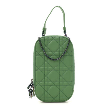 CHRISTIAN DIOR Lambskin Cannage Lady Dior Phone Holder Green