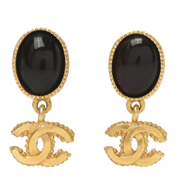CHANEL Metal Resin CC Drop Earrings Gold Red