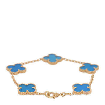 VAN CLEEF & ARPELS 18K Yellow Gold Blue Agate 5 Motifs Vintage Alhambra Bracelet