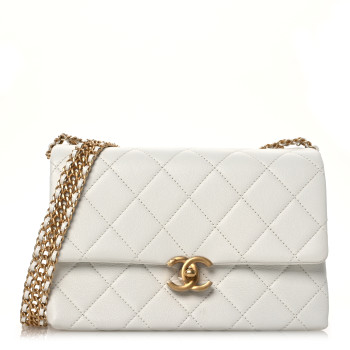 CHANEL Calfskin Quilted Mini Chain Strap Flap White
