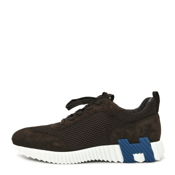 HERMES Graphic Mesh Suede Goatskin Mens Bouncing Sneakers 42 Ecorce