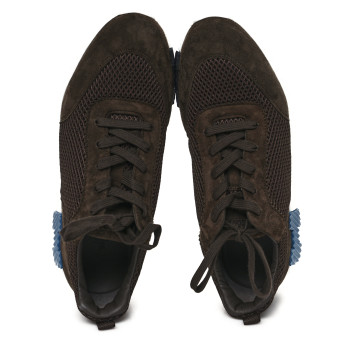 HERMES Graphic Mesh Suede Goatskin Mens Bouncing Sneakers 42 Ecorce