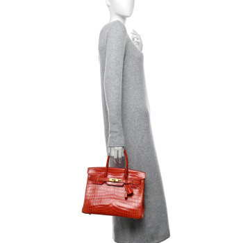 HERMES Shiny Niloticus Crocodile Birkin 30 Sanguine