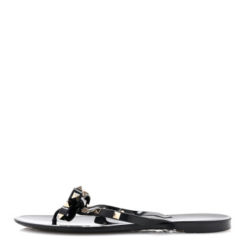 VALENTINO GARAVANI PVC Jelly Rockstud Bow Thong Sandals 41 Black