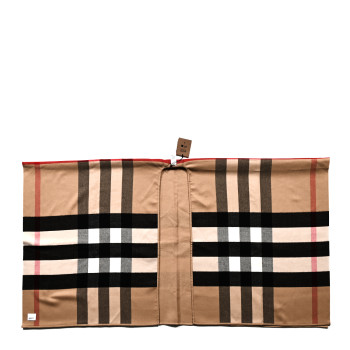 BURBERRY Wool Solid To Check Charlotte Cape Scarf Camel