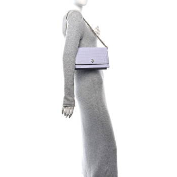 ALEXANDER MCQUEEN Calfskin Crocodile Embossed Skull Medium Shoulder Bag Lavender