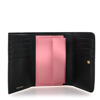 MIU MIU Soft Calf Fiocco Bow Wallet Black Petalo 1654066