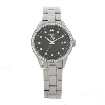 TAG HEUER Stainless Steel Diamond Bezel 28mm Carrera Lady Quartz Watch Black WV1412