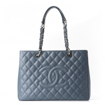 CHANEL Caviar Quilted Grand Shopping Tote GST Blue