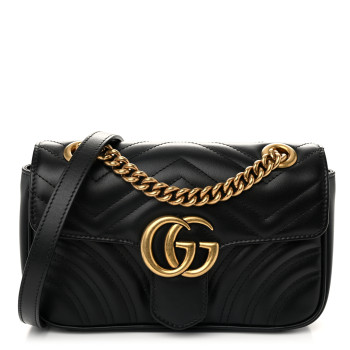 GUCCI Calfskin Matelasse Small GG Marmont Shoulder Bag Black