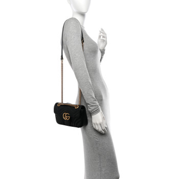 GUCCI Calfskin Matelasse Small GG Marmont Shoulder Bag Black