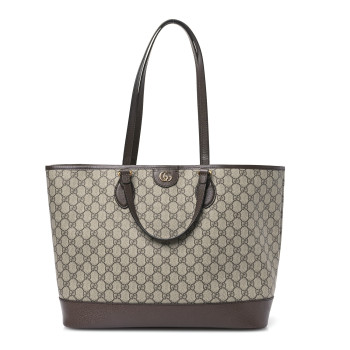 GUCCI GG Supreme Monogram Textured Calfskin Large Ophidia Shoulder Tote Bag Beige Ebony New Acero