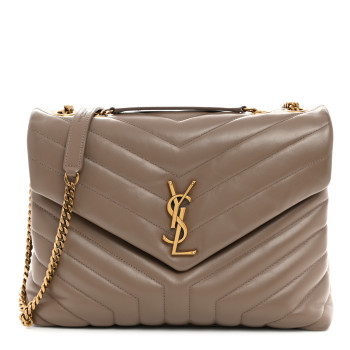 SAINT LAURENT Calfskin Y Quilted Monogram Medium Loulou Chain Satchel Dark Beige