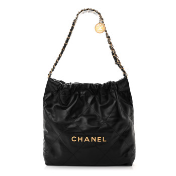 CHANEL Shiny Calfskin Quilted Small Chanel 22 Black