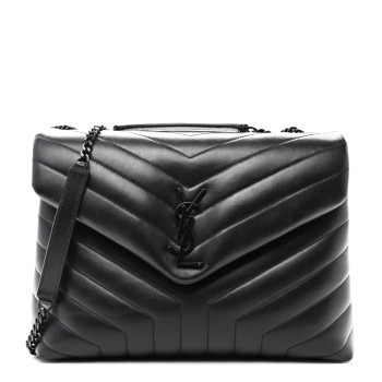 SAINT LAURENT Calfskin Y Quilted Monogram Monochrome Medium Loulou Chain Satchel Black