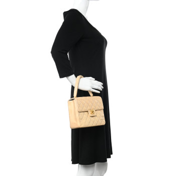 CHANEL Patent Quilted Top Handle Single Flap Light Beige CHANEL Patent Quilted Top Handle Single Flap Light Beige