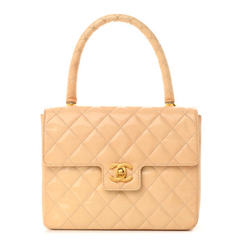 CHANEL Patent Quilted Top Handle Single Flap Light Beige CHANEL Patent Quilted Top Handle Single Flap Light Beige
