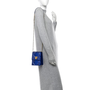 CHRISTIAN DIOR Metallic Calfskin Studded Vertical Diorama Blue