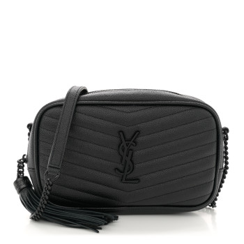 SAINT LAURENT Grain De Poudre Matelasse Monochrome Monogram Mini Lou Camera Bag Black