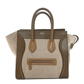 CELINE Natural Canvas Smooth Calfskin Mini Luggage Brown