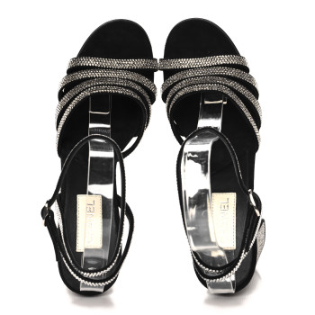 CHANEL Strass Suede Pumps 38.5 Black