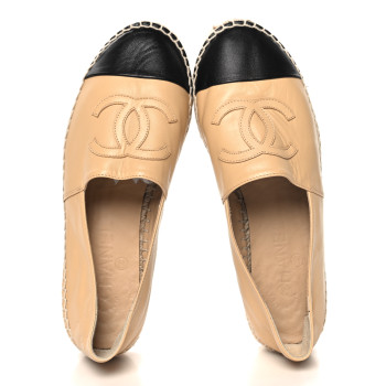 CHANEL Lambskin CC Espadrilles 37 Beige Black