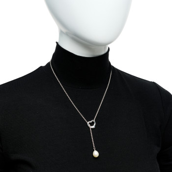 TIFFANY Sterling Silver Cultured Pearl 9.5-11.5mm Elsa Peretti Open Heart Lariat Necklace
