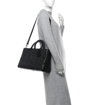 CHRISTIAN DIOR Crinkled Calfskin Large Lady D-Sire Tote Black