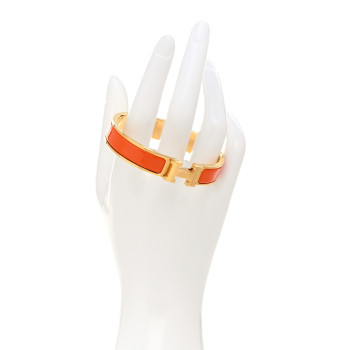 HERMES Enamel Narrow Clic Clac H Bracelet GM Orange