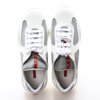PRADA Vernice Soft Mesh America's Cup Biker Sneakers 36 White Argento