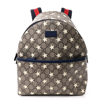 GUCCI GG Supreme Monogram Stars Childrens Backpack Beige Ebony Yellow Royal