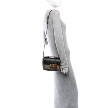 GUCCI GG Supreme Monogram New Sakai Lux Calfskin Mini Padlock Flap Pocket Shoulder Bag Beige Ebony Black Cuir GUCCI GG Supreme Monogram New Sakai Lux Calfskin Mini Padlock Flap Pocket Shoulder Bag Beige Ebony Black Cuir