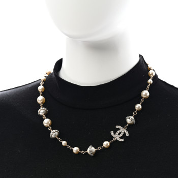 CHANEL Crystal Pearl CC Short Necklace Gold