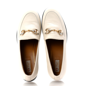 GUCCI Malaga Kid 70 Crystal Horsebit Womens Jordaan Loafers 37 Mystic White
