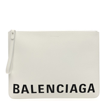 BALENCIAGA Calfskin Logo Cash Wristlet Clutch Bag White