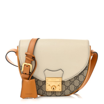 GUCCI GG Supreme Monogram Calfskin Small Padlock Messenger Shoulder Bag Beige Mystic White Sun Oil