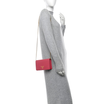 PRADA Saffiano Lux Chain Wallet Peonia