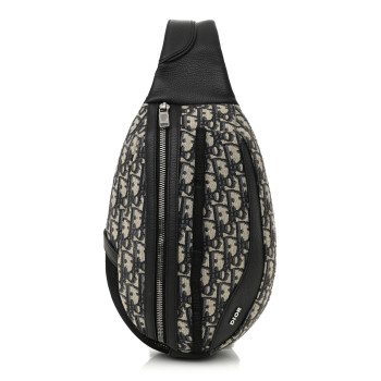 CHRISTIAN DIOR Grained Calfskin Oblique Scarab Sling Bag Blue Black