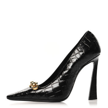 SAINT LAURENT Calfskin Crocodile Embossed Silvana Pumps 38 Black