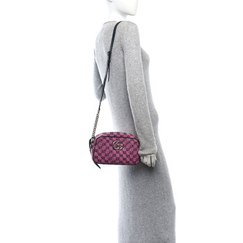 GUCCI Monogram Multicolor Matelasse Diagonal Small GG Marmont Chain Shoulder Bag Pink Blue