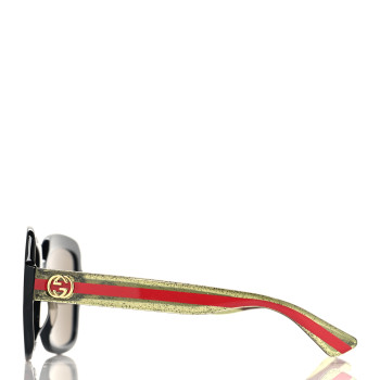 GUCCI Acetate Square Frame Web Glitter Sunglasses GG0036SN Black Green