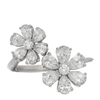 HARRY WINSTON Platinum Diamond Forget-Me-Not Flower Twin Ring 53 6.25