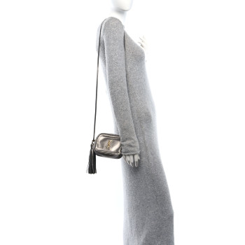 SAINT LAURENT Metallic Calfskin Monogram Blogger Bag Lapis