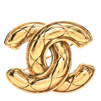 CHANEL Metal Quilted Large CC Brooch Gold